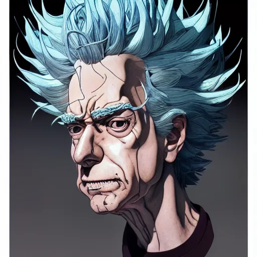 Prompt: 9 5 5 5 rick sanchez portrait by and james jean and katsuhiro otomo and erik jones, inspired by ghost in the shell anime, beautiful fine face features, intricate high details, sharp, ultradetailed, 3 d octane render