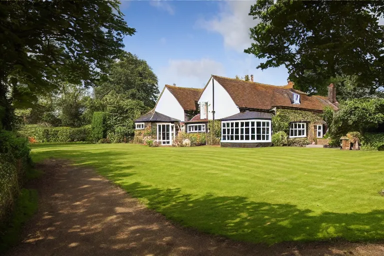 Image similar to an estate agent listing photo, external view of a 5 bedroom detached countryside house in the UK, by Paul Lehr