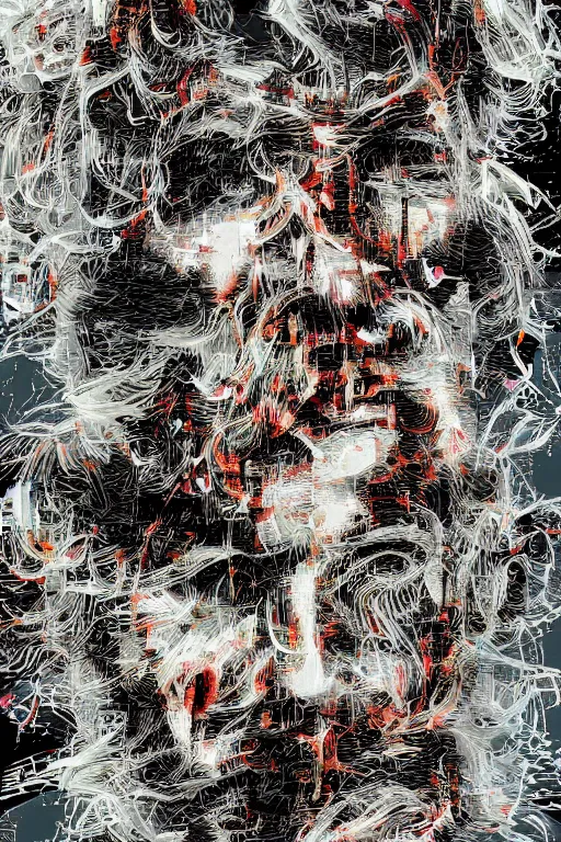 Image similar to pixel sorting in the style of ralph steadman, gearlord digital celluar automata