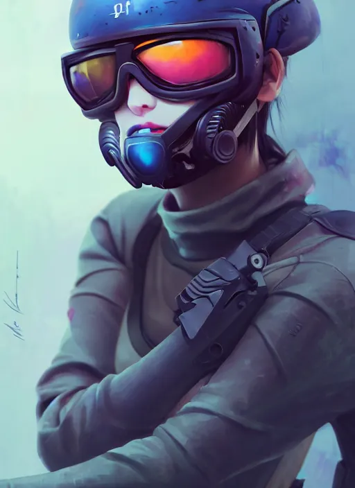 Prompt: a paintball player girl, softair center landscape, illustration, concept art, anime key visual, trending pixiv fanbox, by wlop and greg rutkowski and makoto shinkai and studio ghibli and kyoto animation, symmetrical facial features, sport clothes, blue lens airsoft mask, colorful airsoft gun, realistic anatomy, bb tracers