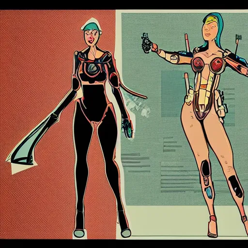 Image similar to comic book illustration of a female cyborg