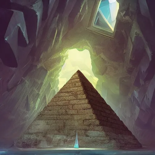 Prompt: an explorer finds a cursed gem inside of a pyramid , concept art, trending on artstation 3D.