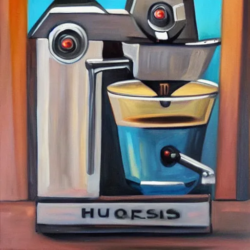 Prompt: a painting of an espresso machine that makes coffee from human souls