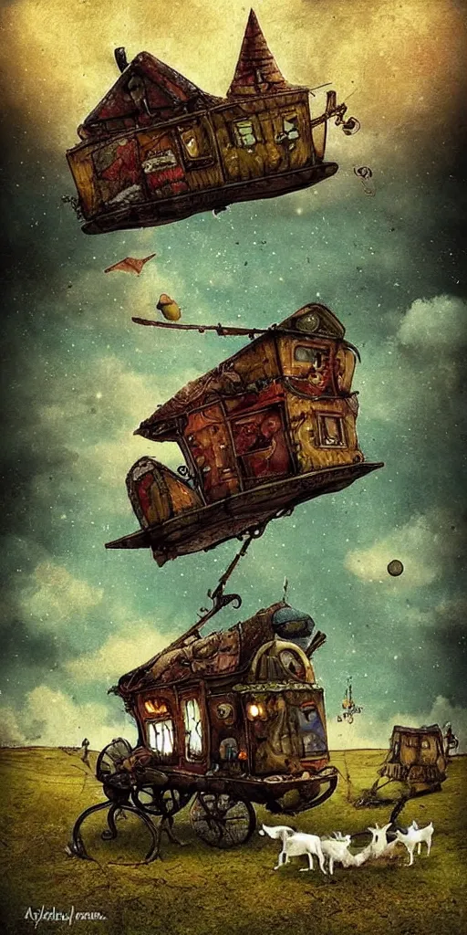 Image similar to a flying caravan by alexander jansson