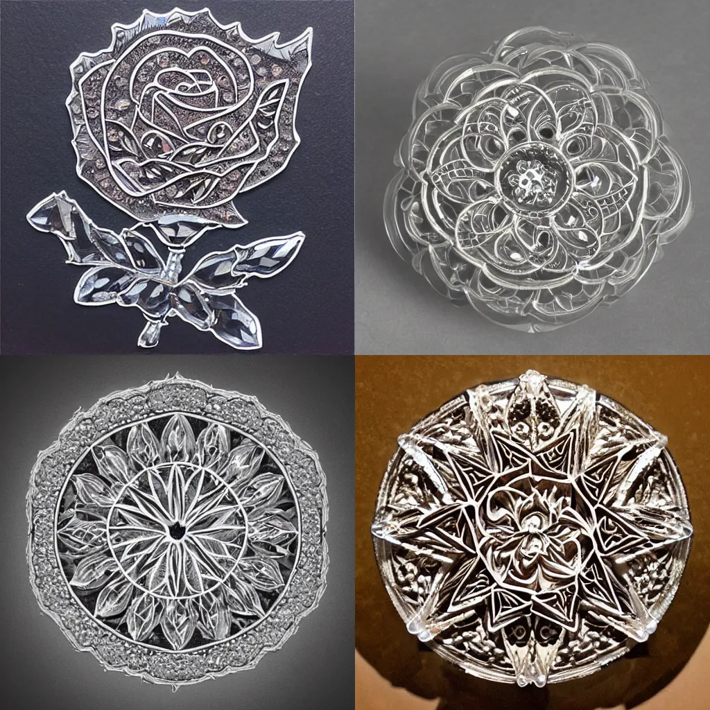 Prompt: intricate, highly detailed crystal rose of life