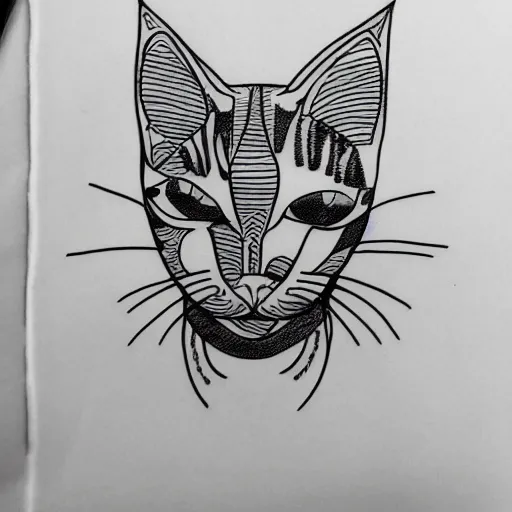 Image similar to tattoo sketch of a cat with one eye, monstera, a draft, organic ornament, minimalism, line art, vector