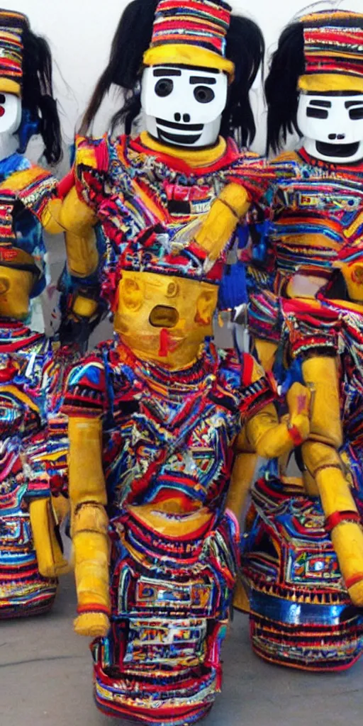 Image similar to extremely happy dancing inca robots