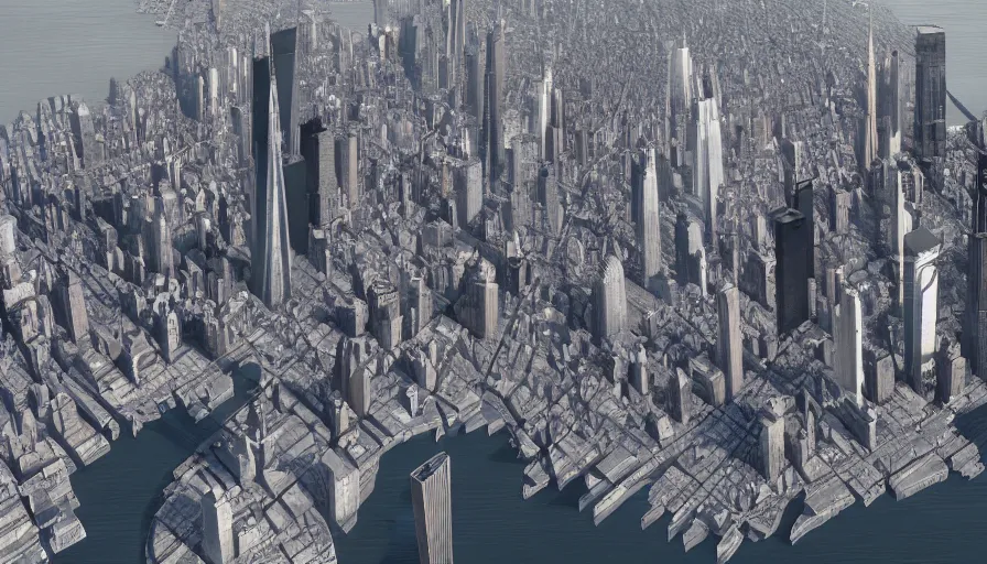 Image similar to New York City without Hudson River, hyperdetailed, artstation, cgsociety, 8k