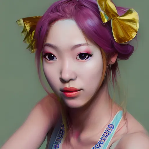 Prompt: realistic portrait of yasuho hiros, featured on artstation