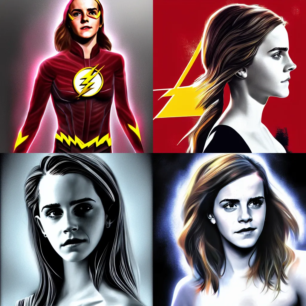 Prompt: Emma Watson as The Flash, digital painting, digital art alex ross