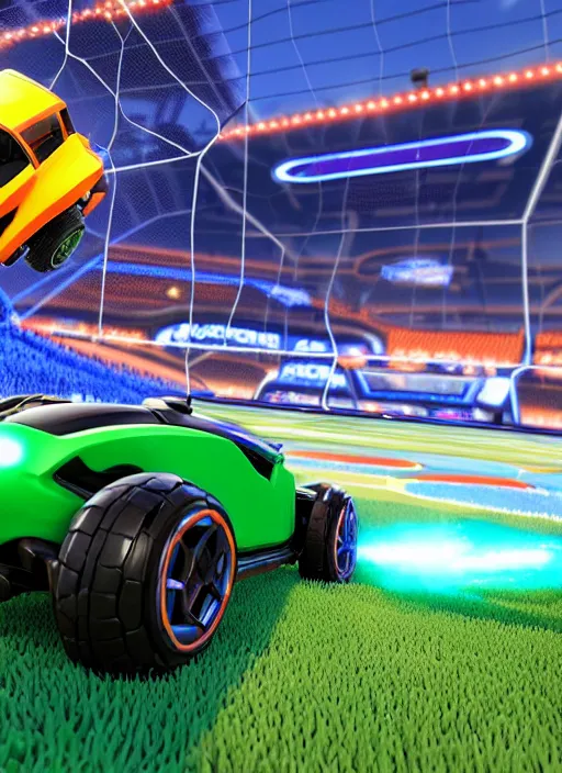 Image similar to rocket league with wheel chairs, octane render, unreal engine, 8 k, ultra detailed