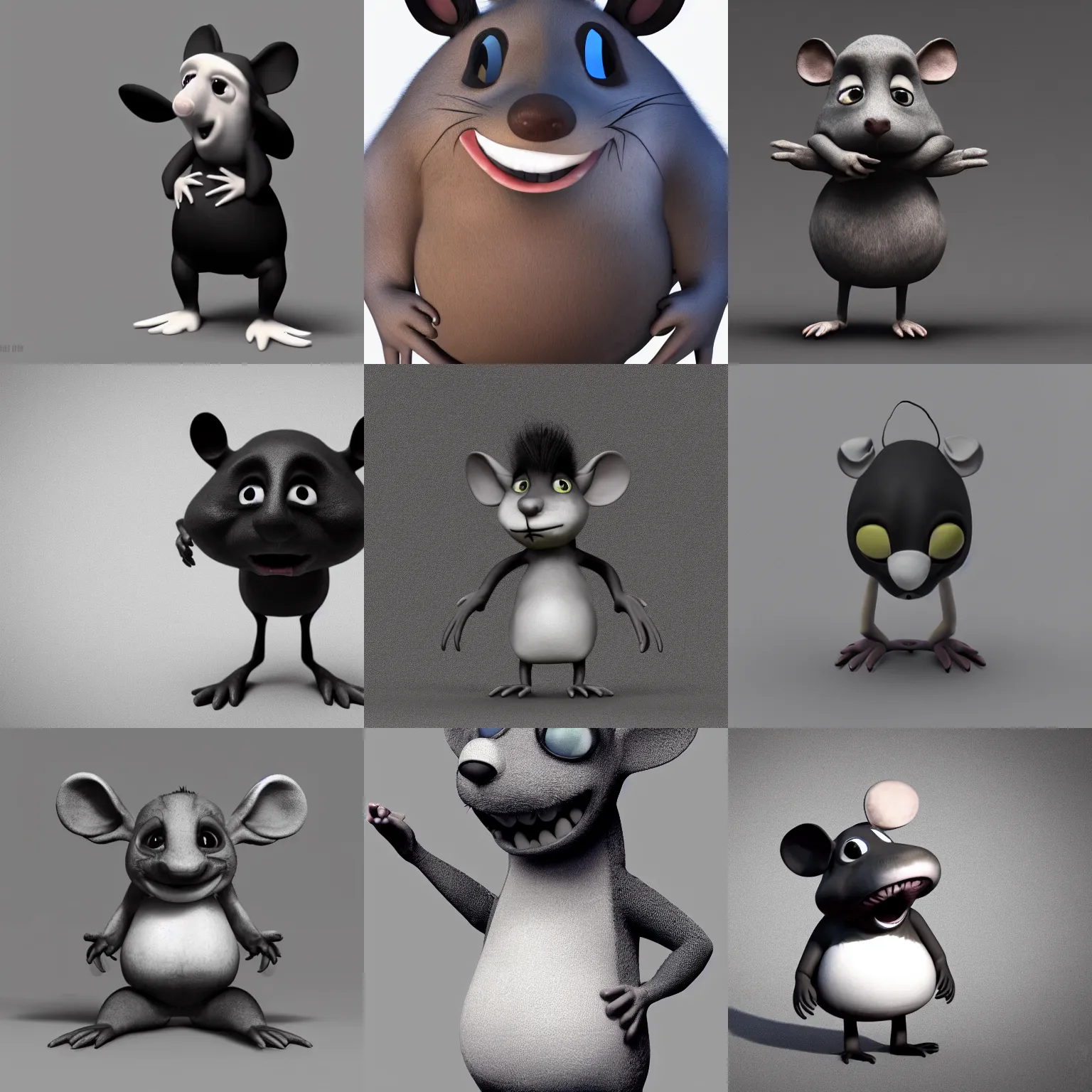 Prompt: anthropomorphic depressed rat, looking sad, wearing black face paint and emo clothes, slightly chubby, detailed, 3d render, 4k, pixar
