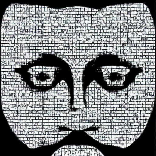 Image similar to evil face made out of digital code, on computer screen, old computer