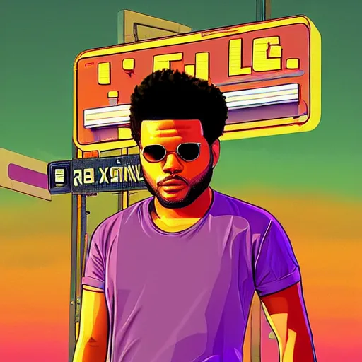 Image similar to the weeknd in the style of gta vice city artwork, digital art