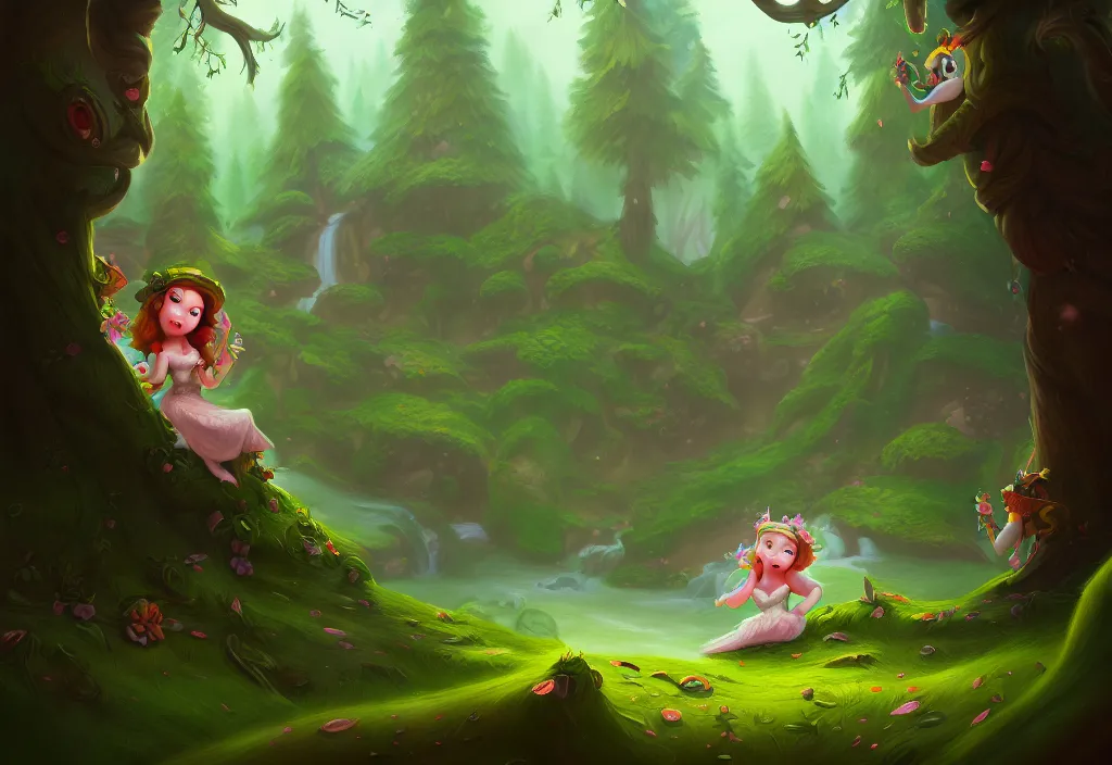 Image similar to bev doo, little, enchanted, nitid and detailed background, forest drawing elegant, highly detailed, digital painting, artstation, concept art, matte, sharp focus, illustration, hearthstone,