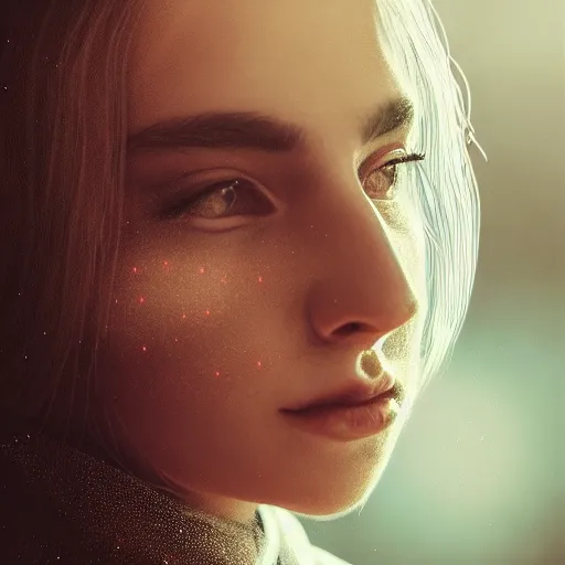 Image similar to portrait art of female angel, art by alessio albi 8 k ultra realistic, angel wings, lens flare, atmosphere, glow, detailed, intricate, full of colour, led lighting, trending on artstation, 4 k, hyperrealistic, focused, extreme details, unreal engine 5, masterpiece