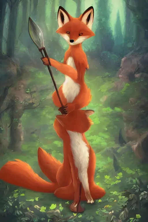 Image similar to a pretty medieval anthropomorphic fox with a fluffy tail in the forest, comic art, trending on furaffinity, cartoon, kawaii, backlighting, furry art!!!, radiant light, bokeh, trending on artstation, digital art