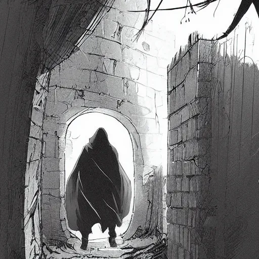 Image similar to a man in a black hoodie coming back to his house through a portal, vintage comic, greg rutkowski