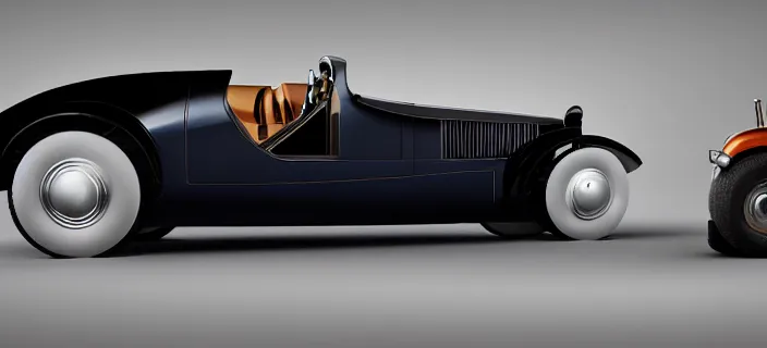 Image similar to a single bugatti type 5 7 sc atlantic and delorean hybrid, dslr, volumetric lighting