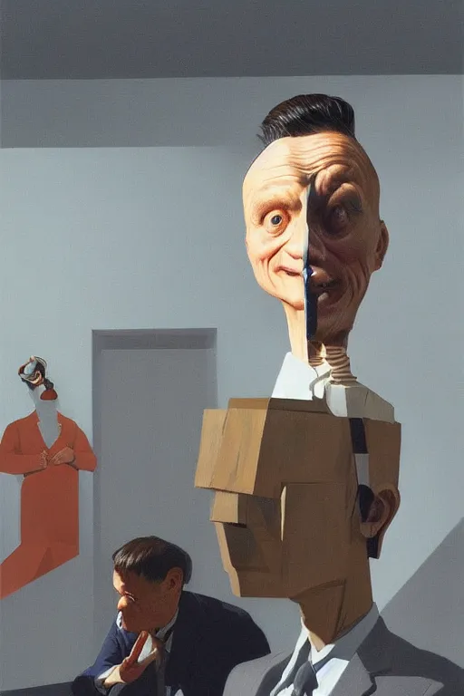 Prompt: Jack Ma wearing oculus and Ali Pay over his head Edward Hopper and James Gilleard, Zdzislaw Beksisnski, highly detailed