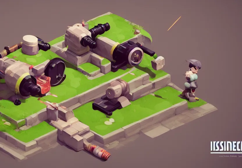 Image similar to isometric chubby cute cannon, clean, octane render, unreal engine, artstation