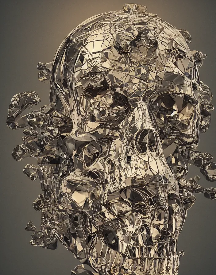 Image similar to crystal skull intricate abstract. sharp teeth. delicate artwork. by Tooth Wu, wlop, beeple, dan mumford. octane render, trending on artstation, greg rutkowski very coherent symmetrical artwork. cinematic, hyper realism, high detail, octane render, 8k, depth of field, bokeh. chrome accents.