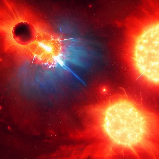 Image similar to a beautiful painting of a red giant star going supernova, volumetric lighting by jean kalin popov and greg rutkowski