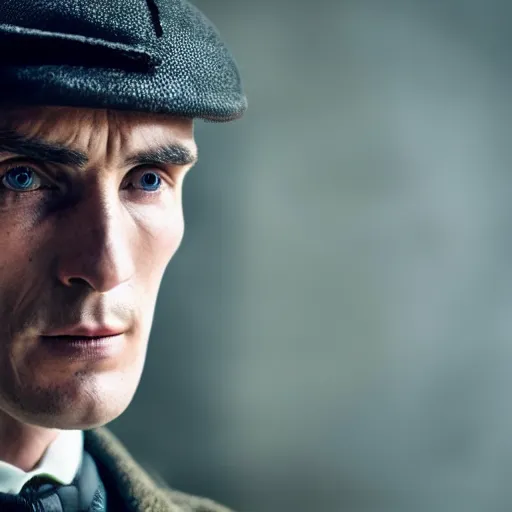 Image similar to thomas shelby wearing dark armor, portrait shot, cinematic, sharp focus, extreme detail, lighting, epic