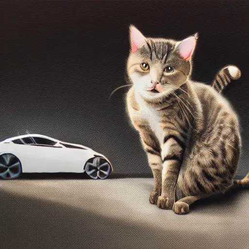 Image similar to cat eating a car, photorealistic, studio