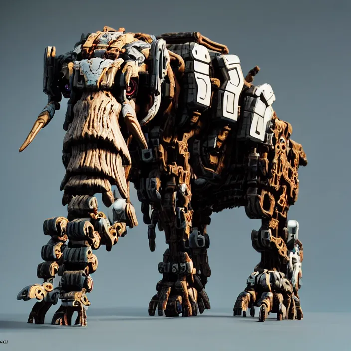 Image similar to full body photograph mechanised mammoth in the style of horizon zero dawn, extremely detailed. dslr. 5 0 mm.