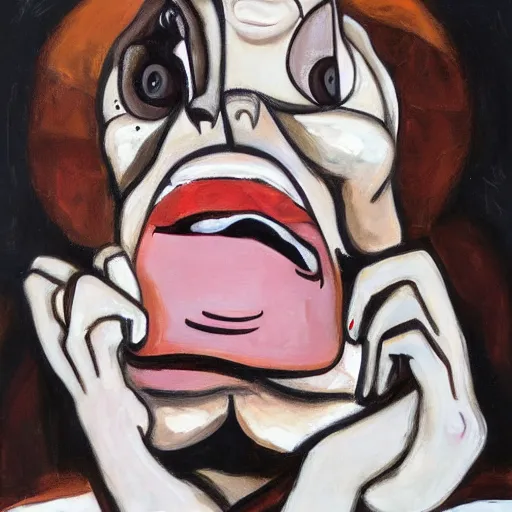 Image similar to A painting of a drug addict taking ecstacy by George Condo