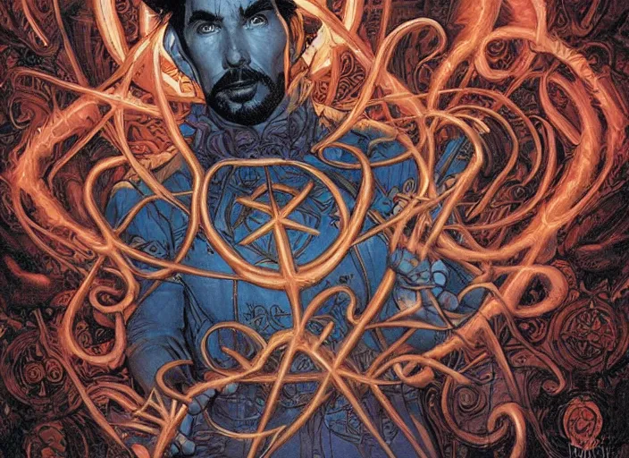 Image similar to a highly detailed satanic portrait of stephen strange, james gurney, james jean