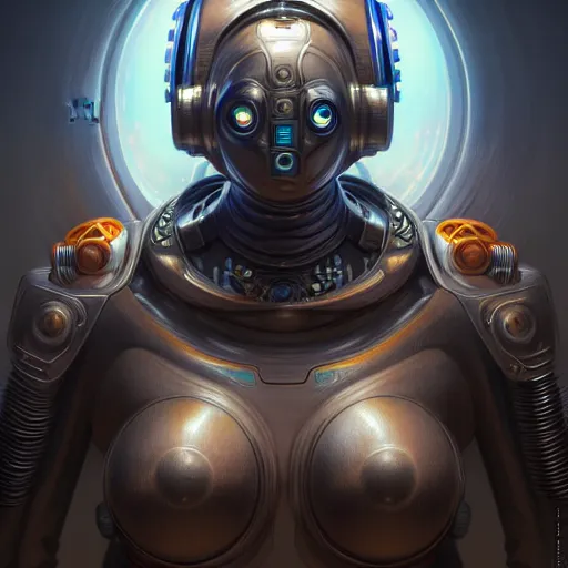 Image similar to front shot of a cyberpunk gazmask robot character, intricate, elegant, highly detailed, centered, digital painting, artstation, concept art, smooth, sharp focus, illustration, artgerm, Tomasz Alen Kopera, Peter Mohrbacher, donato giancola, Joseph Christian Leyendecker, WLOP, Boris Vallejo