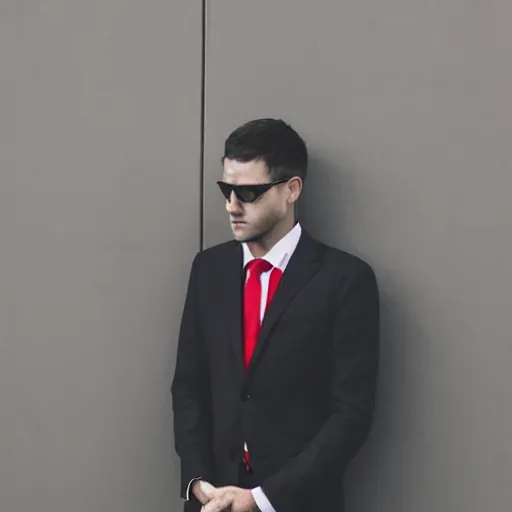 Prompt: man in suit with red eyes