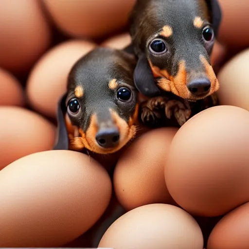 Image similar to tiny dachshunds hatching from eggs : : wildlife photography : : macro photography,