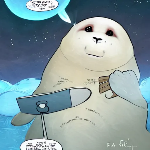 Prompt: portrait of a smug baby harp seal performing brain surgery, medium shot, highly coherent, saga comic, fiona staples