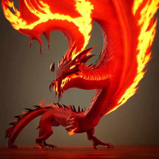 Prompt: full shot, a painting of cute dragon with big eyes made of flame,Ford, Henry Justice,trending on artstation,3d octane render,High detail