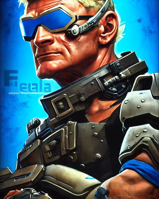 Image similar to soldier 7 6 from overwatch, heavey metal magazine cover, character portrait, portrait, close up, concept art, intricate details, highly detailed, in the style of frank frazetta, esteban maroto, richard corben, pepe moreno, matt howarth, stefano tamburini, tanino liberatore, luis royo and alex ebel