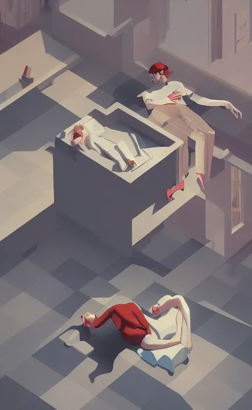 Image similar to love, surreal illustration, by atey ghailan and escher and edward hopper