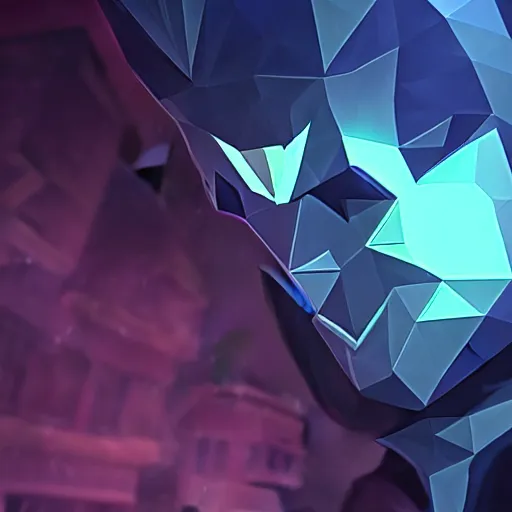 Image similar to low poly simple art of Nocturne splashart, league of legends nocturne, 8k resolution, high detail, ULTRA REALISTIC VFX, reflections, post processing