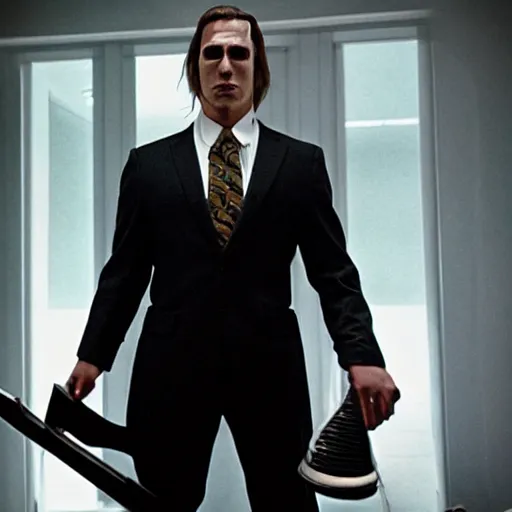 Image similar to arthas menethil as the american psycho, cinematic still