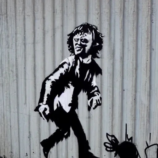 Image similar to angus young drawn by banksy