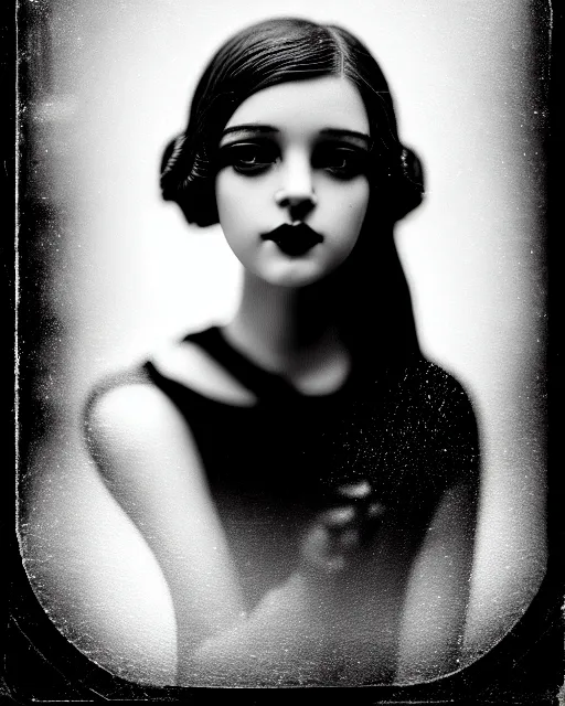 Image similar to tintype black and white dreamy young beautiful female artificial intelligence, metropolis, cinematic, rim light, bokeh, photo - realistic, elegant, high detail, 8 k, masterpiece, photo taken in 1 9 3 0