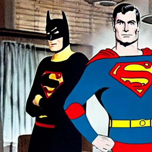 Image similar to adam west batman teams up with superman on the 1 9 6 6 batman tv show