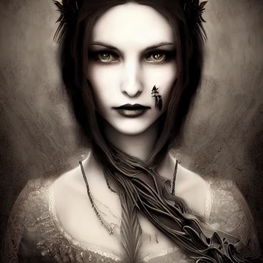 Image similar to full length portrait of a woman with timeless beauty & breathtaking eyes dressed in gothic attire, intricate digital art, elegant, DSLR 8K, biblical art, realism, incomprehensible detail, final fantasy & silent hill aesthetic, photorealistic, lifelike, created by Razaras on deviantart