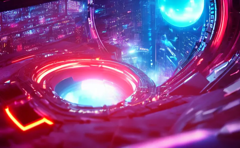 Prompt: hole in the center of planet earth, tron, close up bokeh hiperrealistic neon glow darkness dramatic neon, sharp focus, octane render, imax