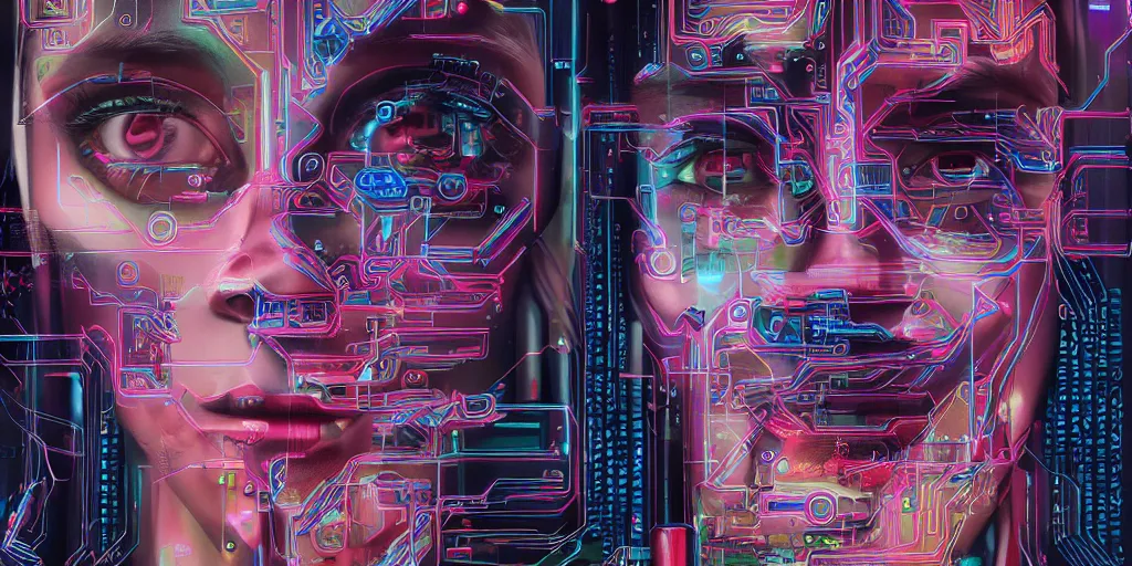 Image similar to portrait of computer & circuits, 8 k, by tristan eaton, trending on deviantart, face enhance, hyper detailed, minimalist, cybernetic, android, blade runner, full of colour, super detailed, cinematic, unreal engine, octane render