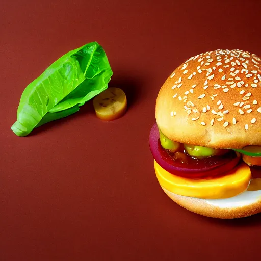 Prompt: hamburger inspired by a banana, professional food photography