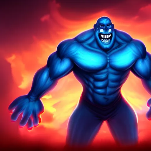 Image similar to fighter muscular monster with glowing blue eyes, digital painting, digital art, devian art, artstation, 4 k, hd
