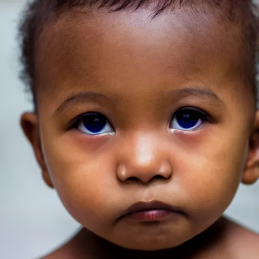 Prompt: photograph of a black asian baby with heterochromia